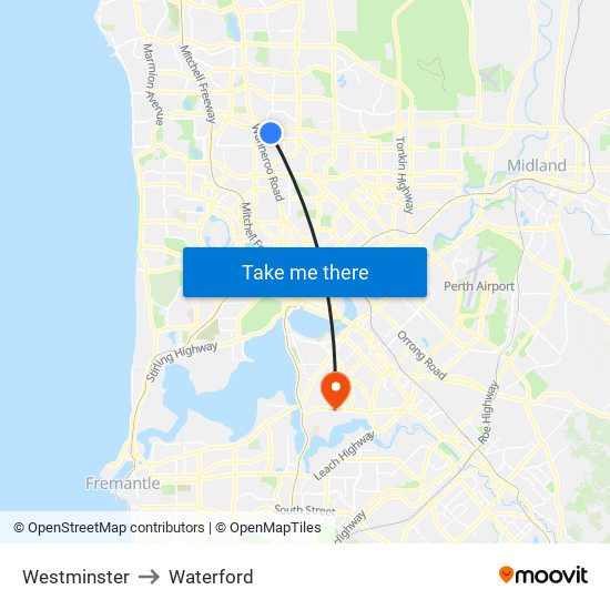 Westminster to Waterford map