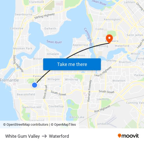 White Gum Valley to Waterford map