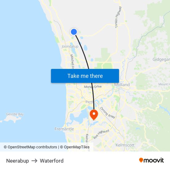 Neerabup to Waterford map