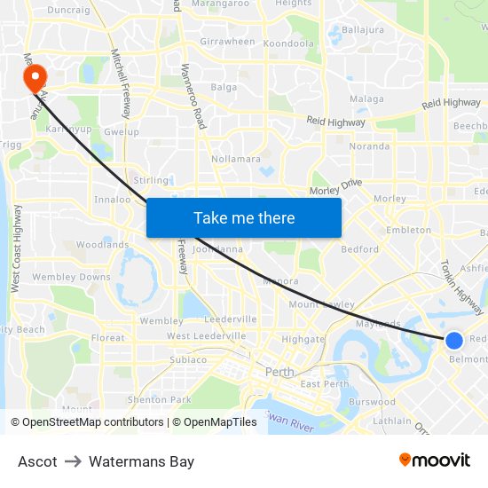Ascot to Watermans Bay map