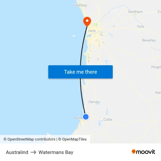 Australind to Watermans Bay map