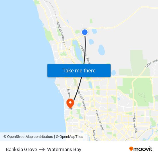 Banksia Grove to Watermans Bay map