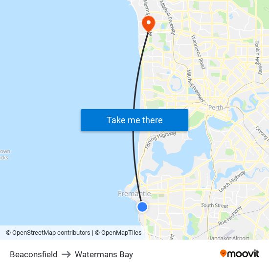 Beaconsfield to Watermans Bay map