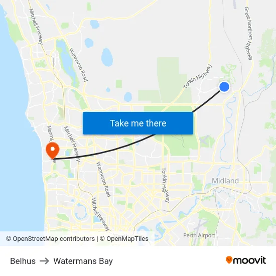 Belhus to Watermans Bay map