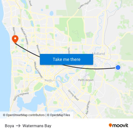 Boya to Watermans Bay map