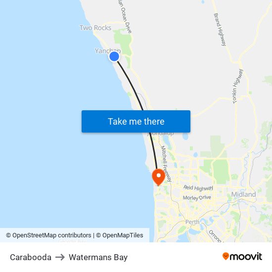 Carabooda to Watermans Bay map