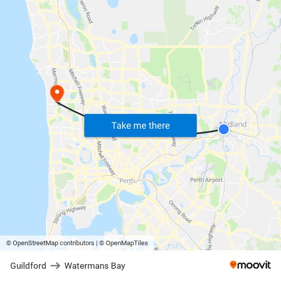 Guildford to Watermans Bay map