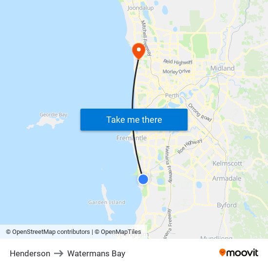 Henderson to Watermans Bay map