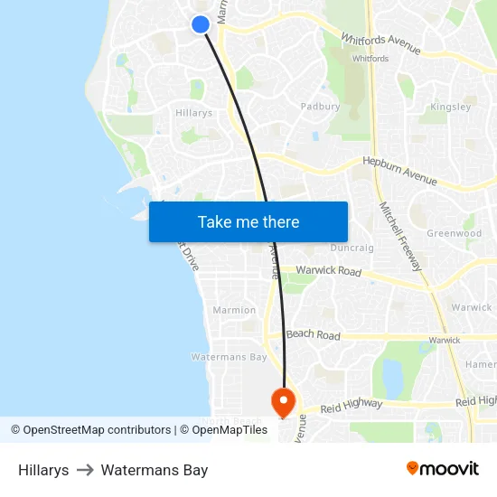 Hillarys to Watermans Bay map
