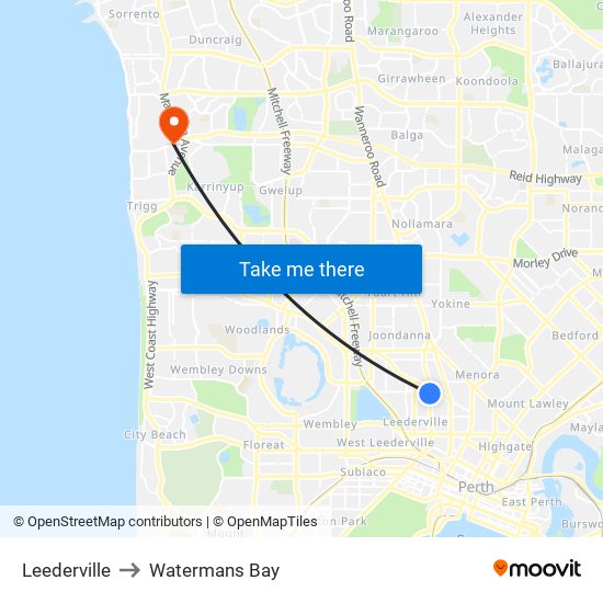 Leederville to Watermans Bay map