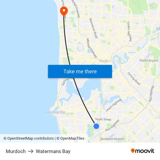 Murdoch to Watermans Bay map