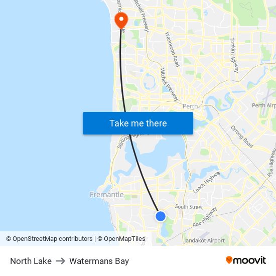 North Lake to Watermans Bay map