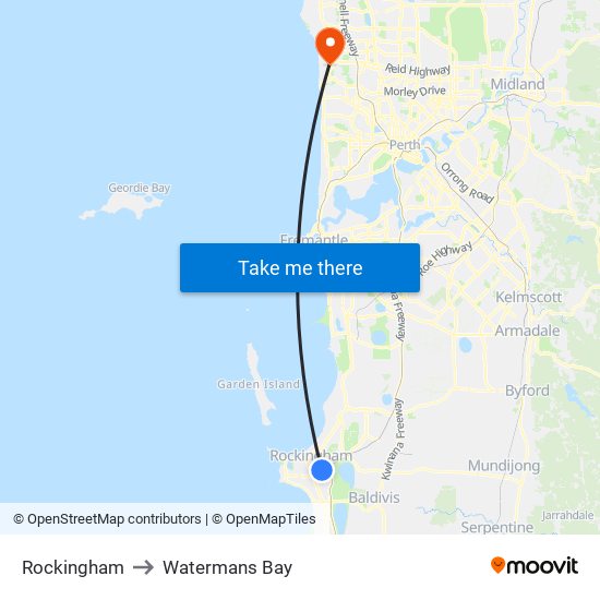 Rockingham to Watermans Bay map