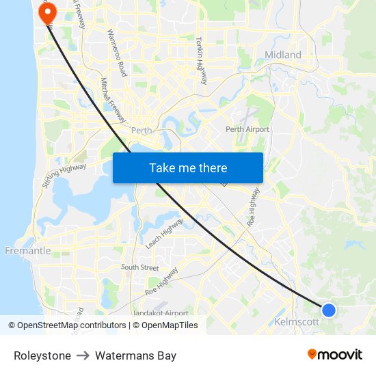 Roleystone to Watermans Bay map