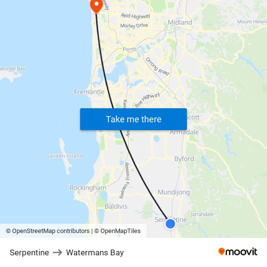Serpentine to Watermans Bay map