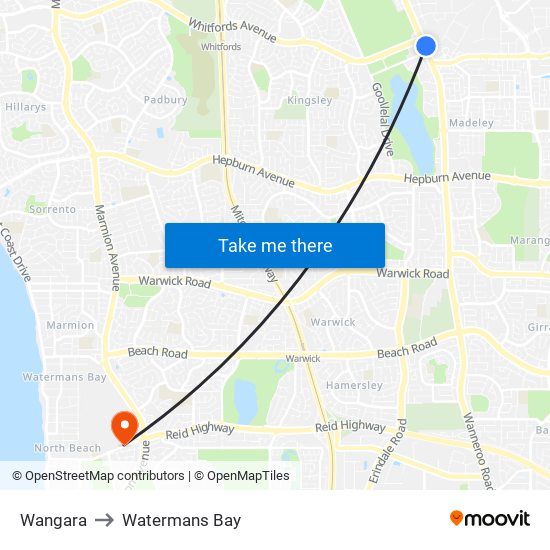 Wangara to Watermans Bay map