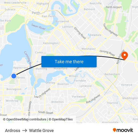 Ardross to Wattle Grove map