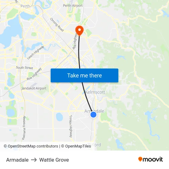 Armadale to Wattle Grove map