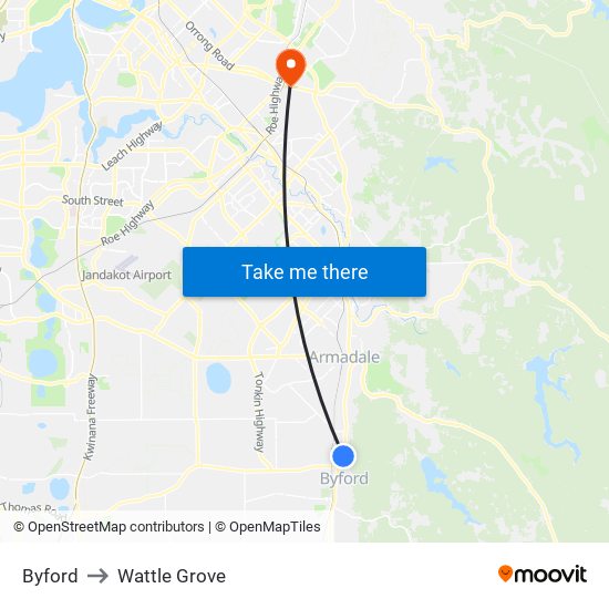 Byford to Wattle Grove map