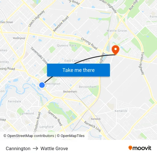 Cannington to Wattle Grove map