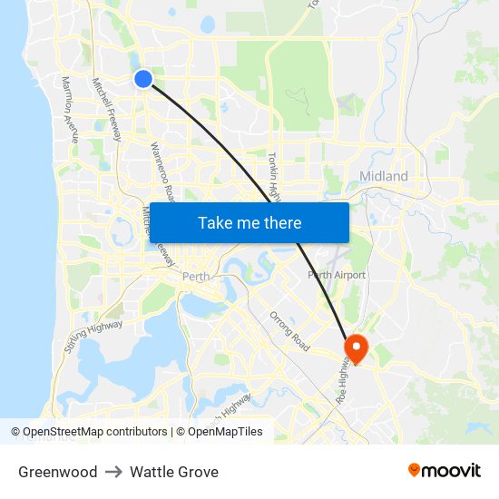 Greenwood to Wattle Grove map