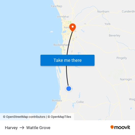 Harvey to Wattle Grove map