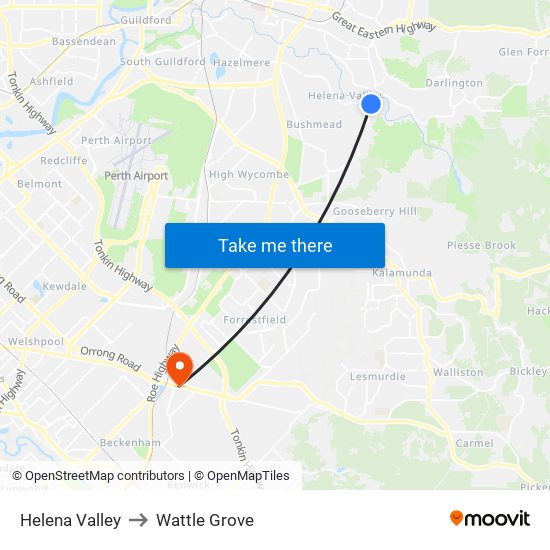 Helena Valley to Wattle Grove map