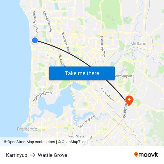 Karrinyup to Wattle Grove map