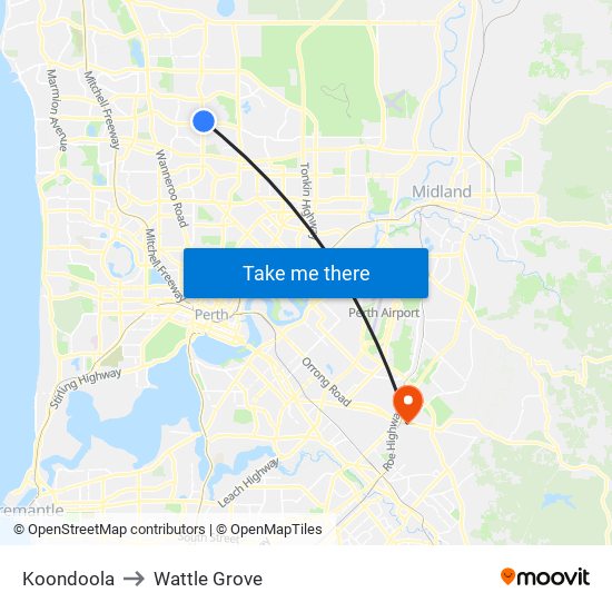 Koondoola to Wattle Grove map