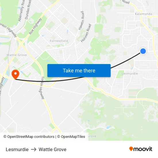 Lesmurdie to Wattle Grove map