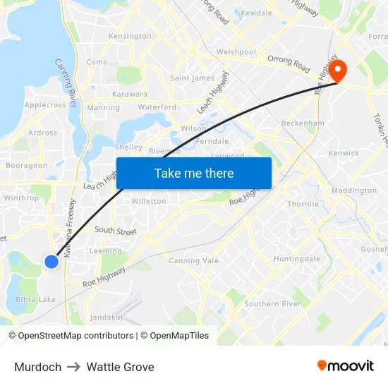 Murdoch to Wattle Grove map