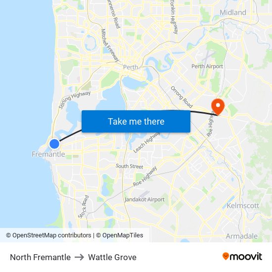 North Fremantle to Wattle Grove map