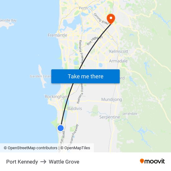 Port Kennedy to Wattle Grove map