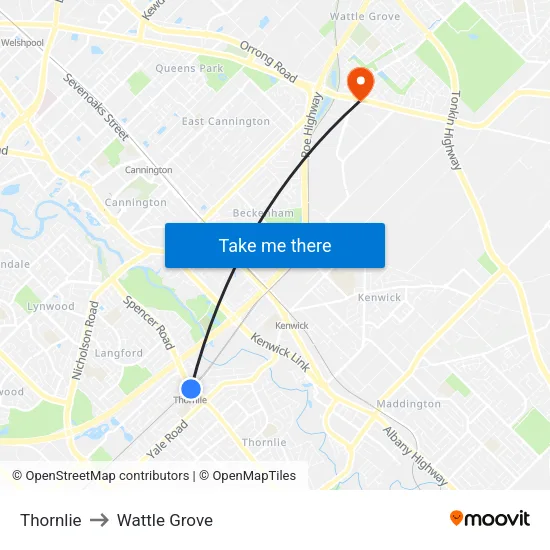 Thornlie to Wattle Grove map