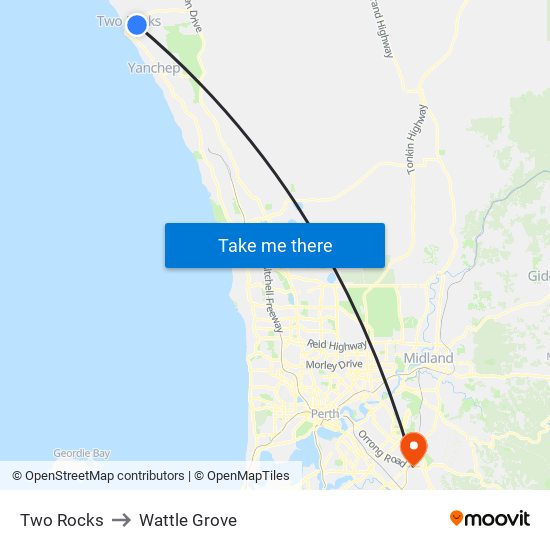 Two Rocks to Wattle Grove map