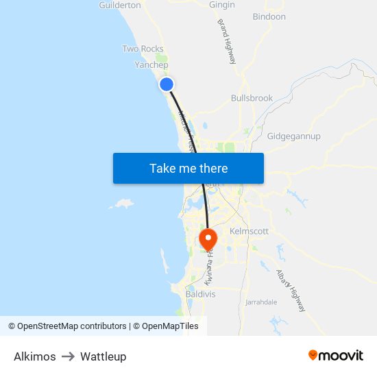 Alkimos to Wattleup map