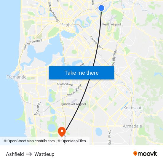 Ashfield to Wattleup map