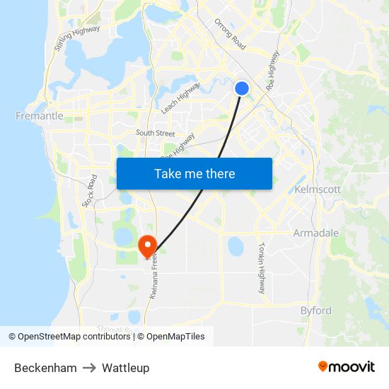 Beckenham to Wattleup map