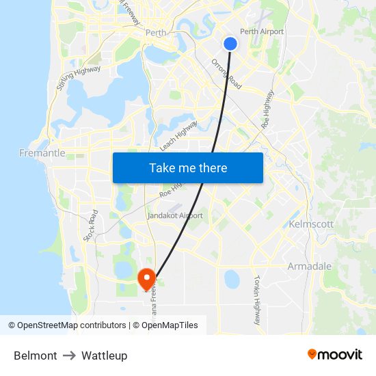 Belmont to Wattleup map