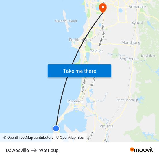 Dawesville to Wattleup map