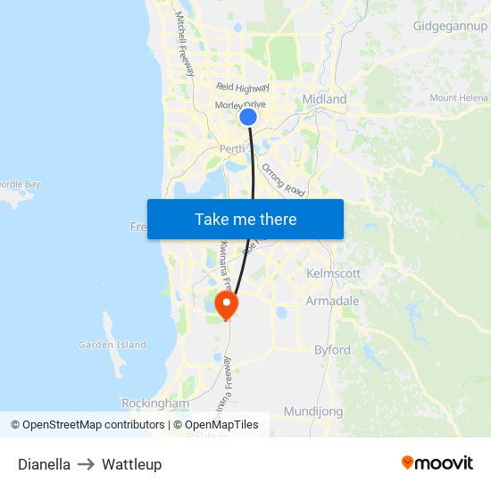 Dianella to Wattleup map
