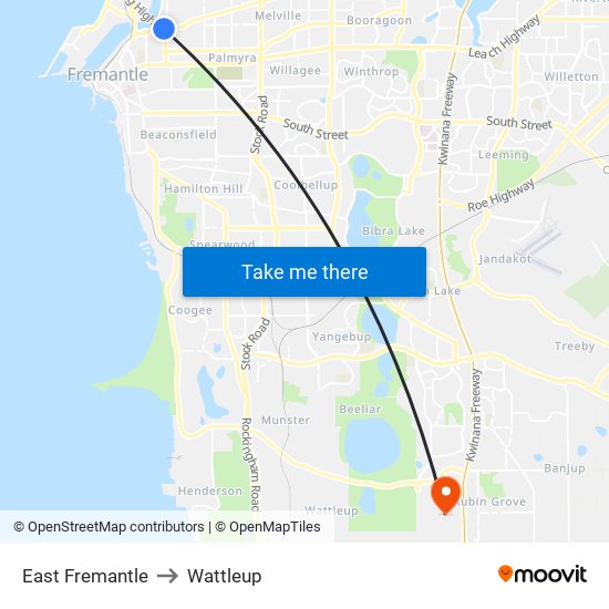 East Fremantle to Wattleup map