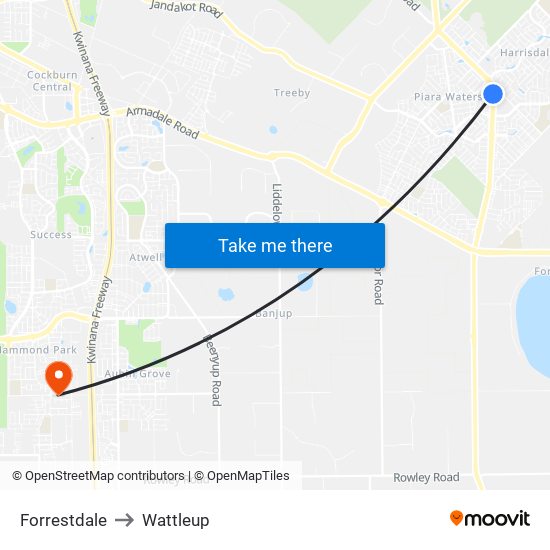 Forrestdale to Wattleup map