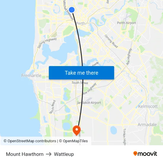 Mount Hawthorn to Wattleup map