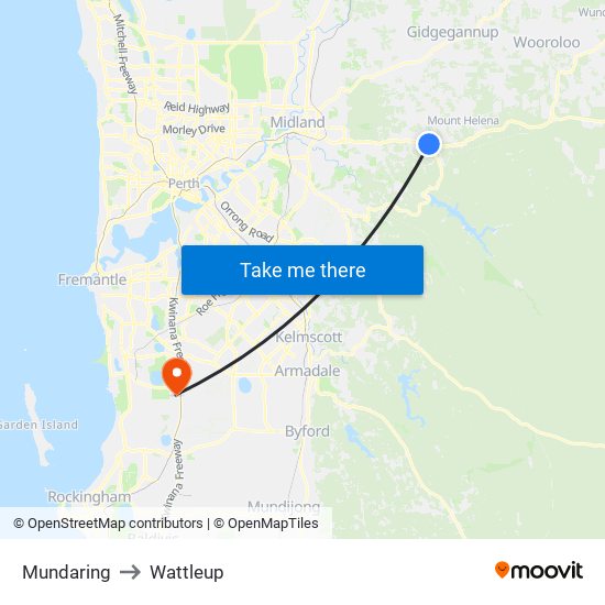 Mundaring to Wattleup map