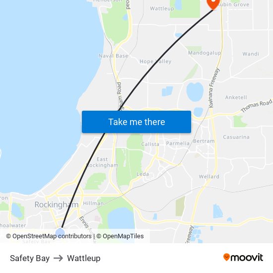 Safety Bay to Wattleup map