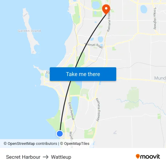 Secret Harbour to Wattleup map