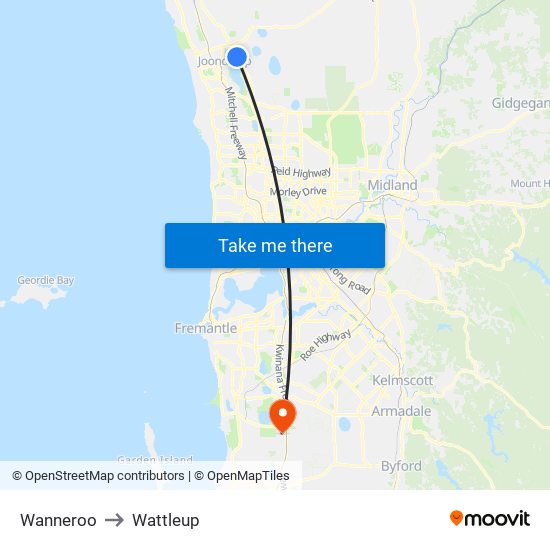 Wanneroo to Wattleup map