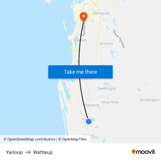 Yarloop to Wattleup map