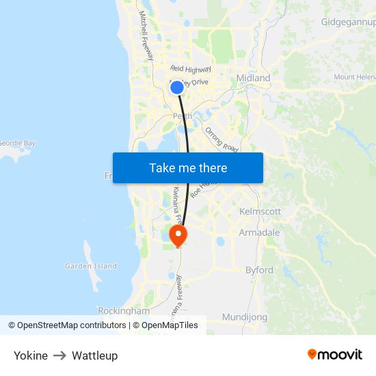 Yokine to Wattleup map